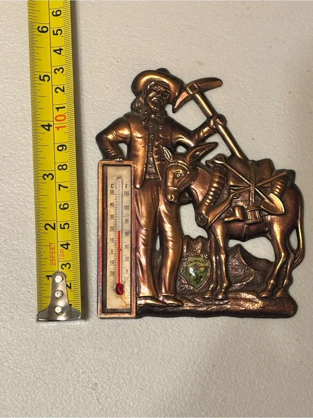 Vintage-Style Souvenir Copper Miner & Mule Wall Thermometer - Colorado